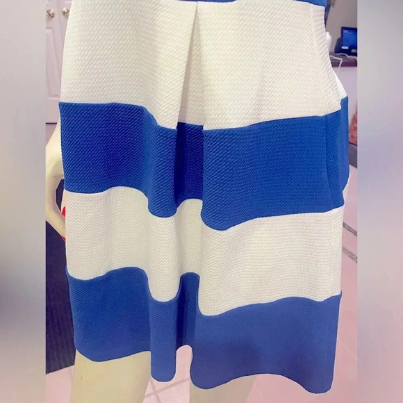 NORDSTROMS SOPRANO BLUE AND WHITE FIT AND FLARE PLEATED SLEEVELESS DRESS SIZE M - Picture 5 of 12